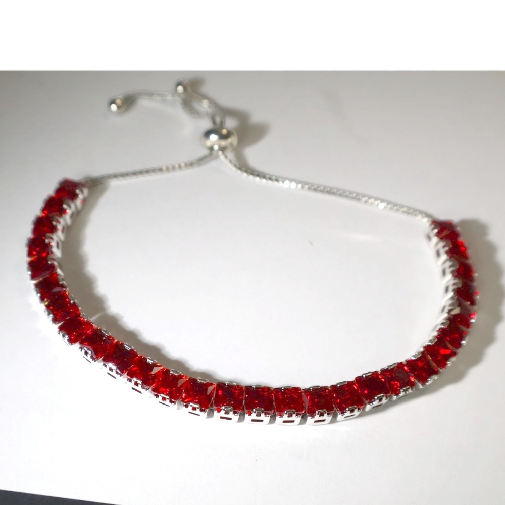 Swarovski Crystal Red Tennis Bracelet Silver Plated Adjustable Bolo Clasp New